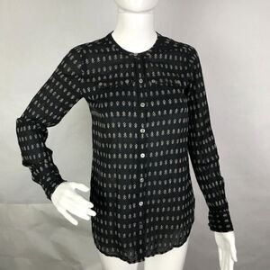 LOFT Navy and White Embroidered Button Down Tunic Shirt Size Medium